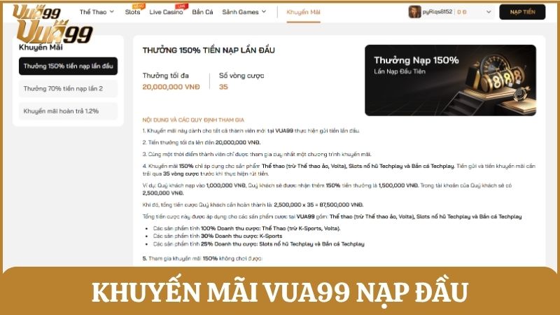 Khuyến mãi nạp đầu 150% là cơ hội tuyệt vời để tăng vốn cược cho tân binh